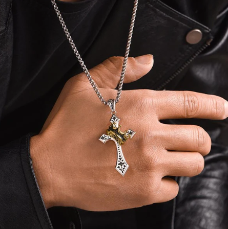 Vintage Crown Cross Necklace