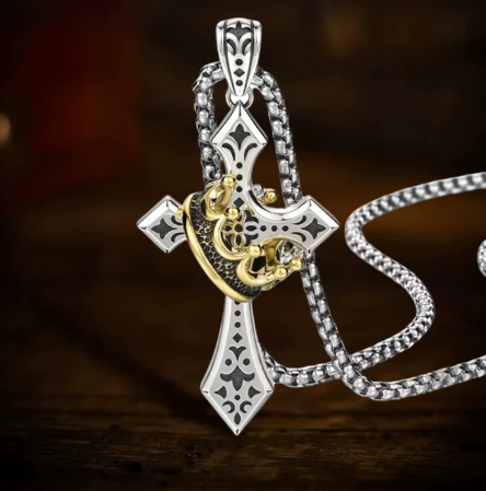 Vintage  Crown Cross Necklace